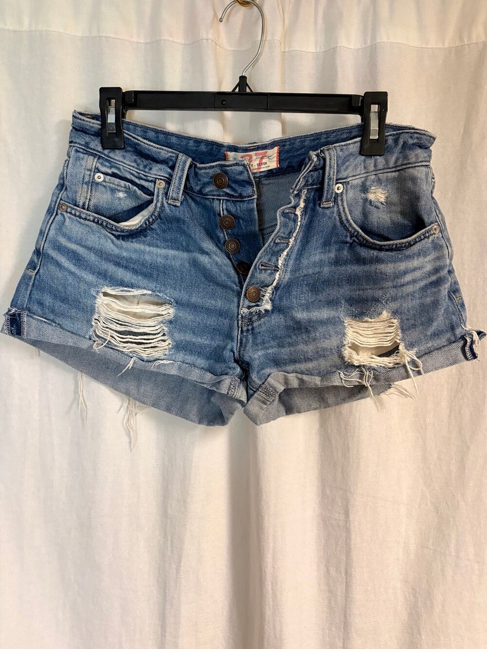 Free People We The Free Size 27 Distressed Denim Cutoff Shorts Button Fly